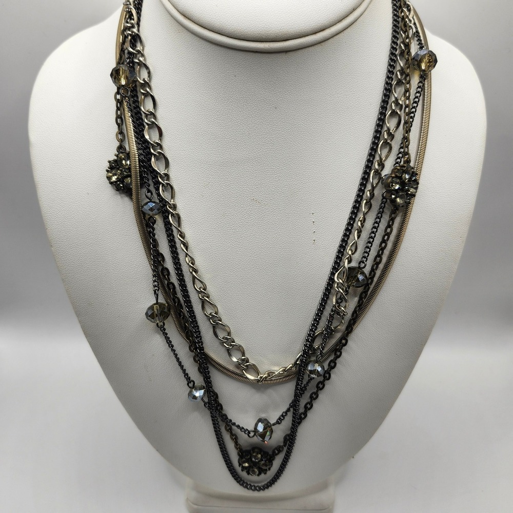 LOFT Ann Taylor Multi Strand Layered Statement Necklace Mixed Metal Beads Floral